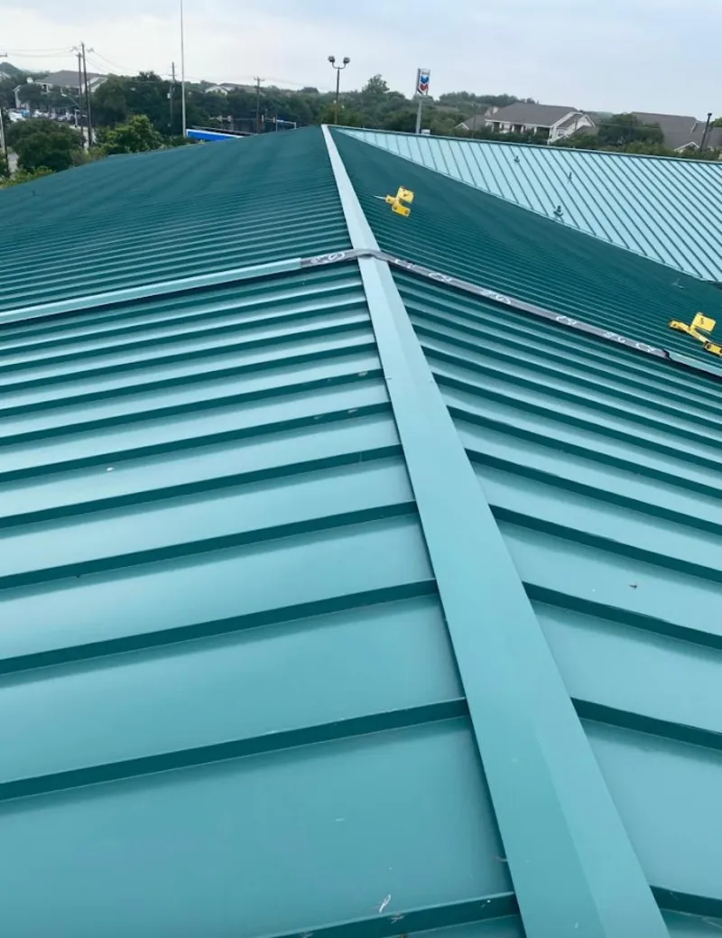 Green commercial metal roof ridge and valley for Metal Roof Repair in Stayton